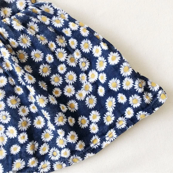 BABY Navy Blue Pinafore Skirt with White Daisy Flower Floral Print Cotton Size 0 - Picture 3 of 6